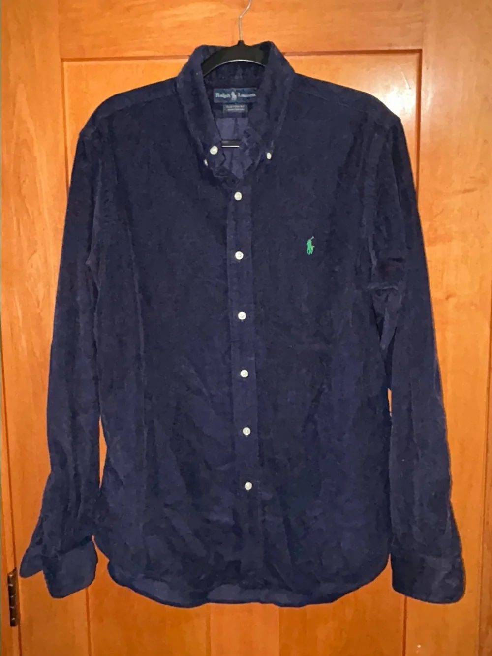 Polo Ralph Lauren Blue Corduroy Button Up Shirt Custom Fit Mens Size Large